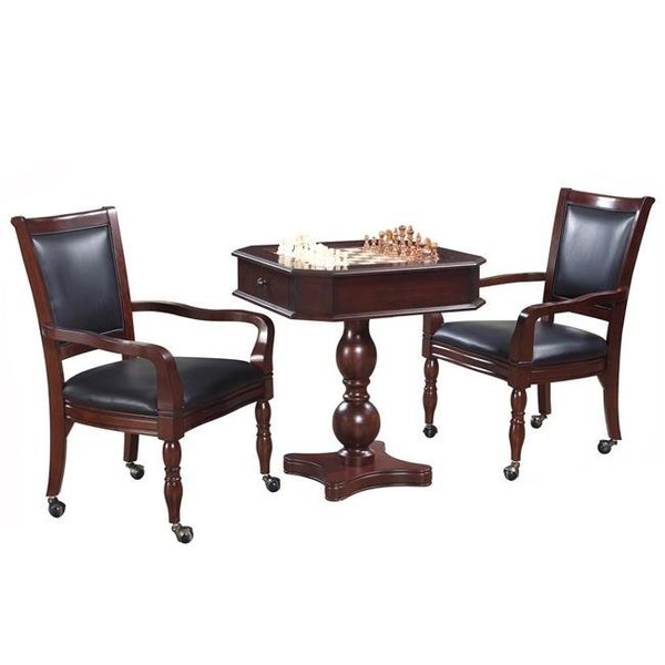 Carmelli Carmelli NG2995 Fortress Chess; Checkers & Backgammon Pedestal Game Table & Chairs Set; Mahogany bg2995